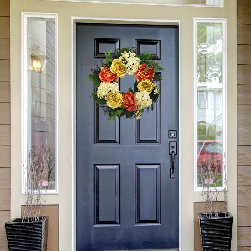 22" Rose, Hydrangea, Peony Wreath Spring Greenery For Door Wall Wreath