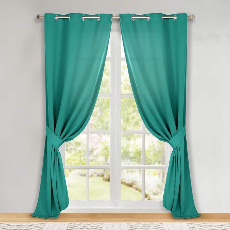 Superior Solid Machine Washable Room Darkening Grommet Blackout Curtains, Set of 2