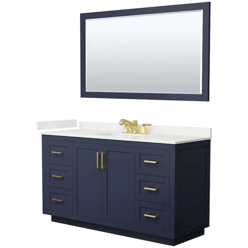 Wyndham Collection WCF292960S-QTZ-US3M58 Miranda 60" Free Standing - Dark Blue / White Quartz Top / Brushed Gold