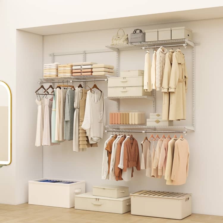 Metal and PP Adjustable Closet Organizer with Shelves and Rods - 96" L x 47.5" H