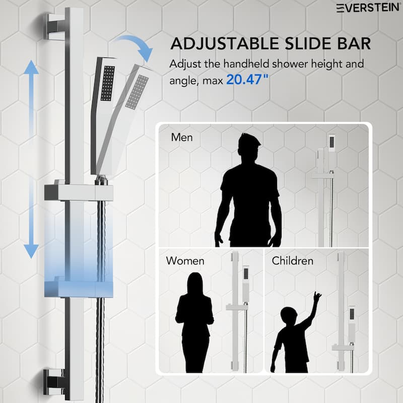 Slide Bar High-Pressure Balancing Shower System 10" Rainfall Shower Head with Handheld Shower