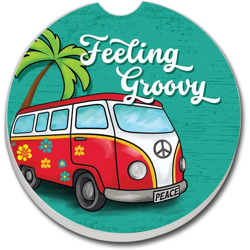 CounterArt Absorbent Stoneware Car Coaster, Feeling Groovy, Set of 2 - Multi