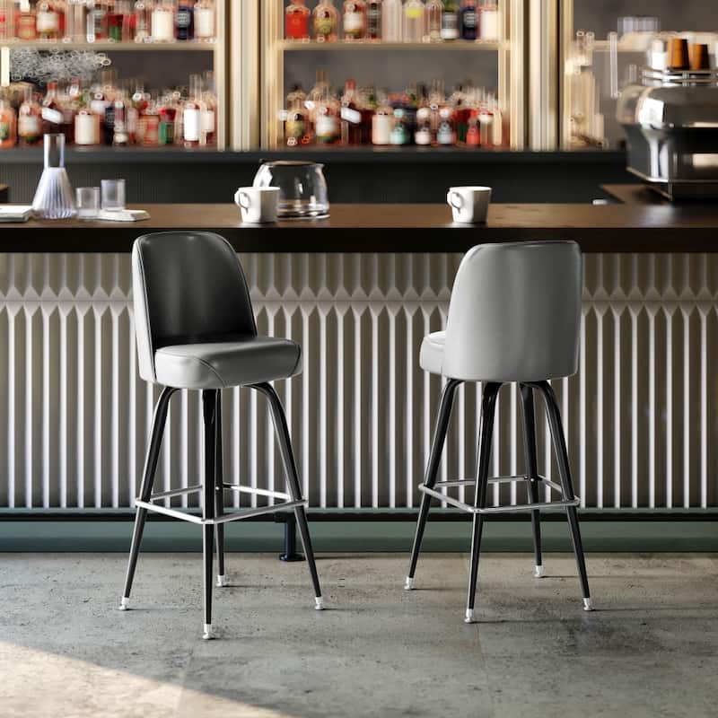 2 Pack Metal Barstool with Swivel Vinyl Upholstered Bucket Seat and Footrest - 18.5"D x 18.5"W x 42.5"H