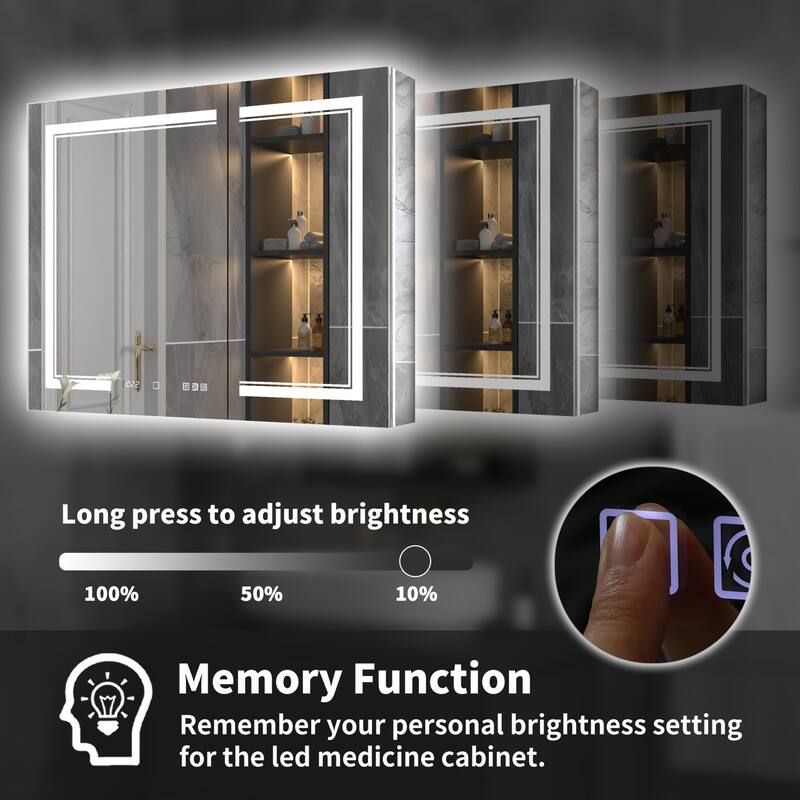 Modland Recessed Smart Mirror Cabinet 24-48x32" with Lights, Anti-Fog, Outlet & Magnifier - Adjustable Shelves