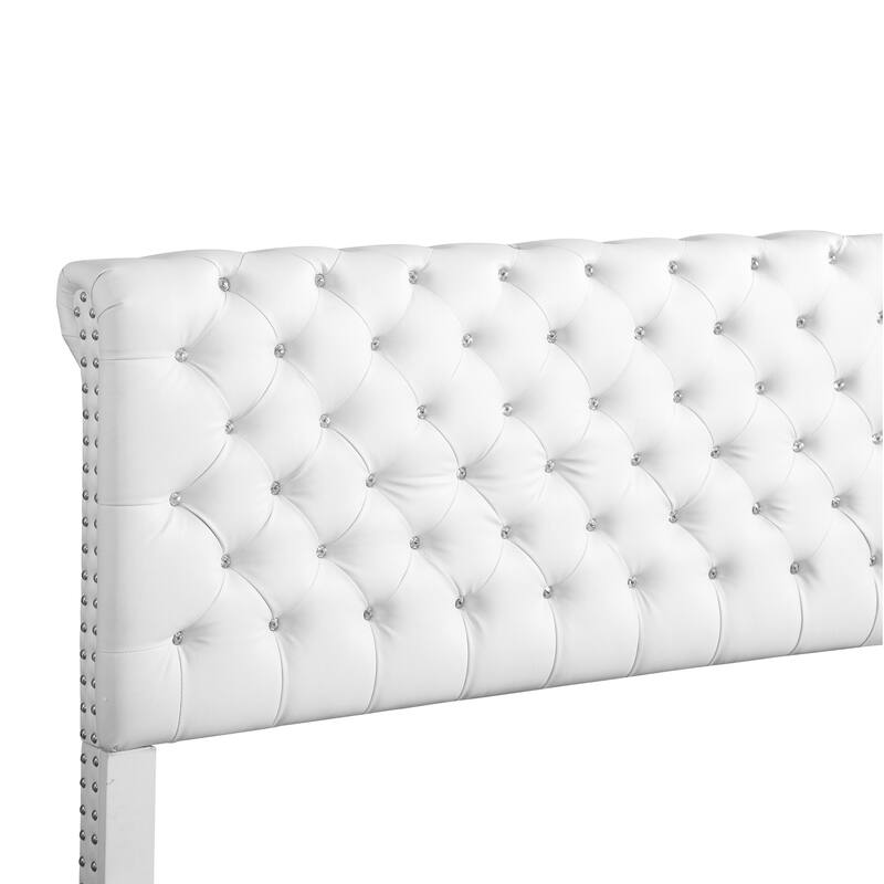 Button Tufted Velvet Upholstered Panel Full Bed - 82" - White