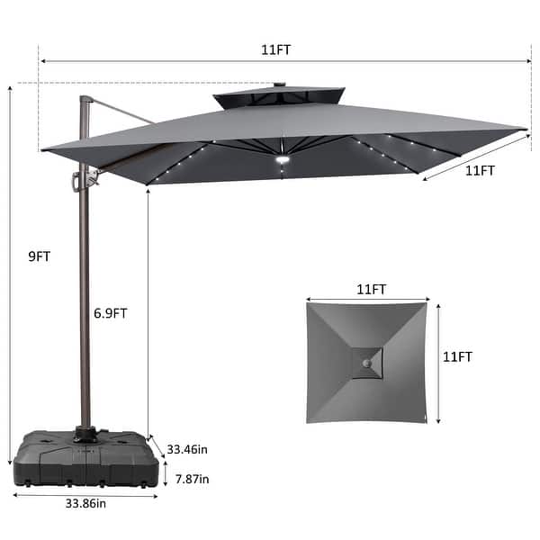 11X11 FT Outdoor Patio Aluminum Cantilever Umbrella Solar LED Lighted with  Wheel Base - On Sale - Bed Bath & Beyond - 43033850