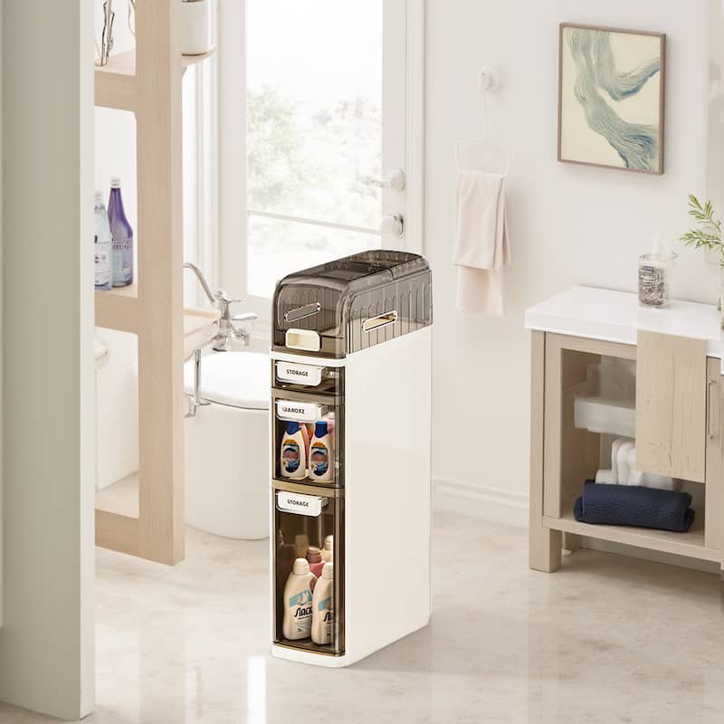 4 Tier Slim Bathroom Storage Cabinet Narrow Organizer With Wheels And Toilet Paper Holder Bathroom Cabinet