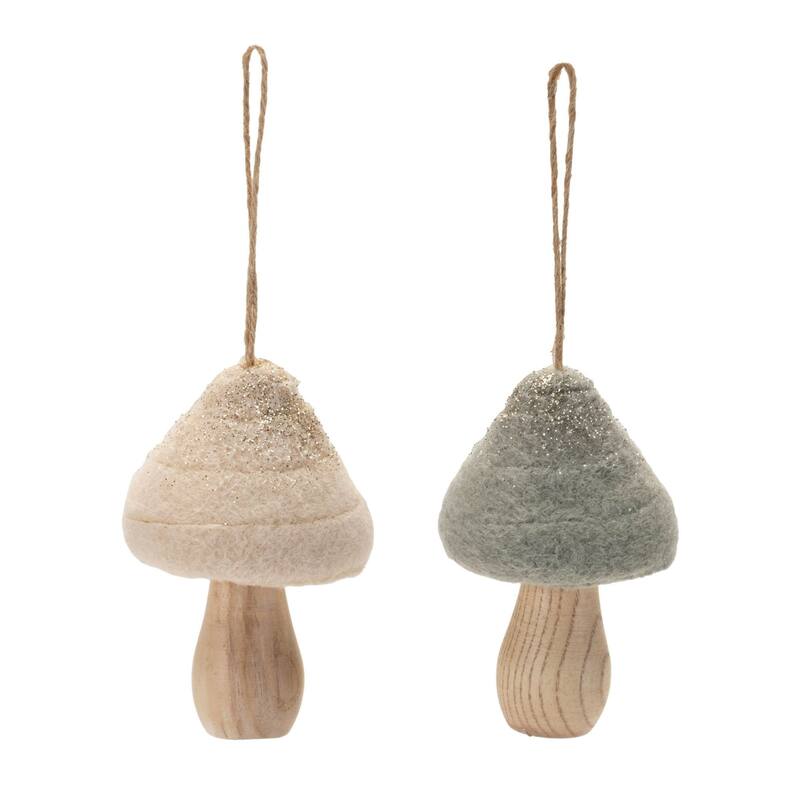 Felt Mushroom Christmas Ornaments - 4" - Brown and Gray - 12ct