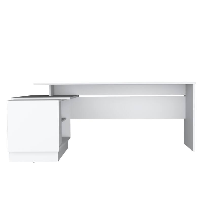 Spacious L-Shaped Computer Desk, 70" Wide with Storage Cabinet and Open Shelves for Home Office, Gaming, or Workstation