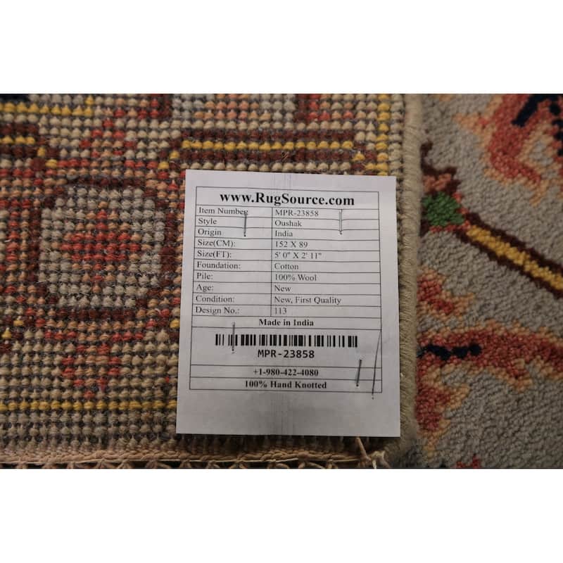 Transitional Beige Oushak Indian Foyer Rug Hand-Knotted Wool Carpet - 2'11"x 5'0"