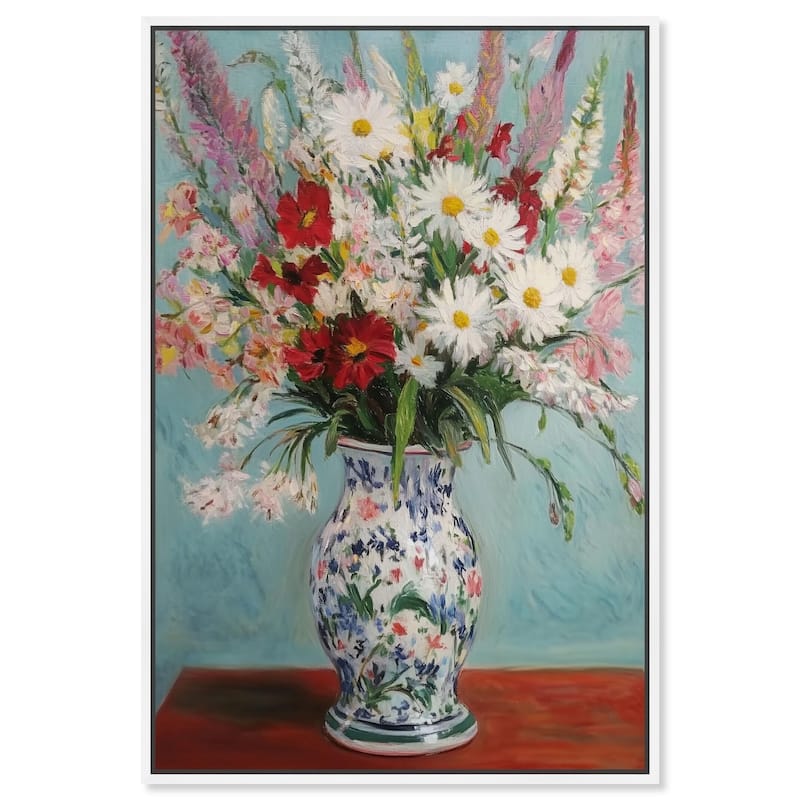 Flowers on a Table Canvas by Art Remedy - 36" x 54" - White