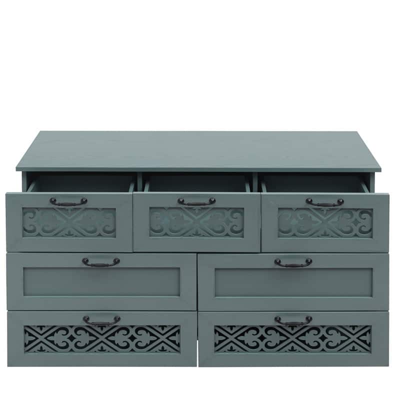 American Style Wood Sideboard Buffet Cabinet with 7 Storage Drawers