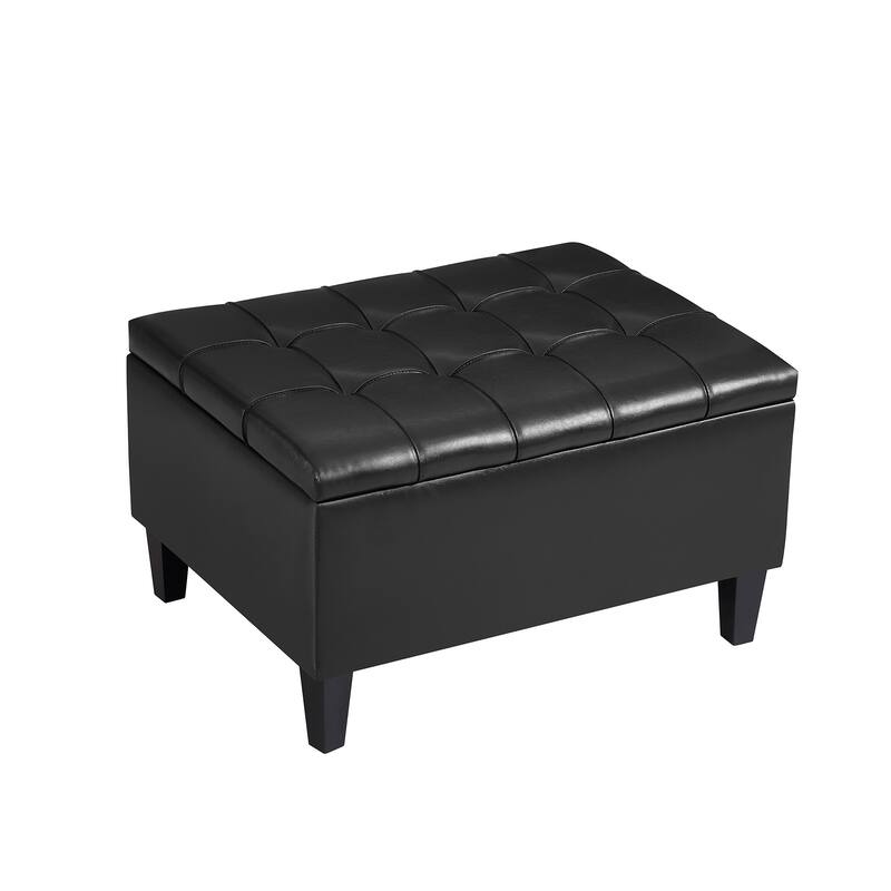 Large Mid-Century Tufted Faux Leather Storage Ottoman