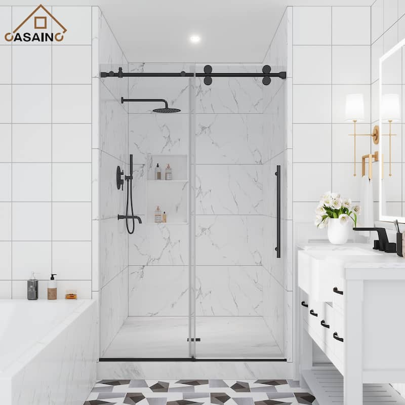 CASAINC 48"/60"W x 76"H Sliding Frameless Shower Door with Clear Glass