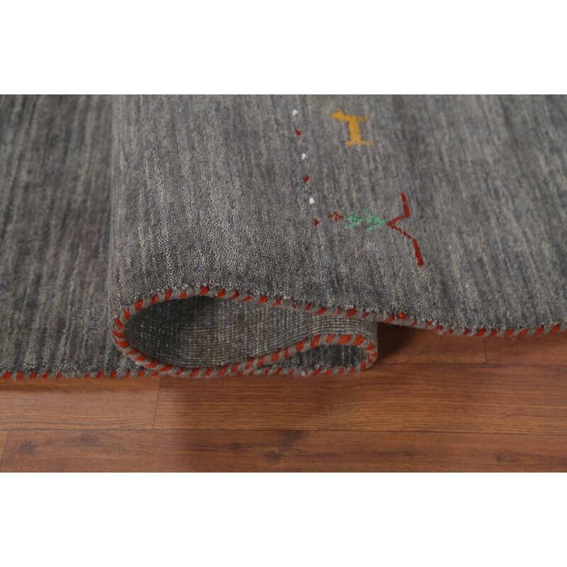 Gray Gabbeh Runner Rug Hand-Knotted Wool Carpet - 2'8"x 9'6"