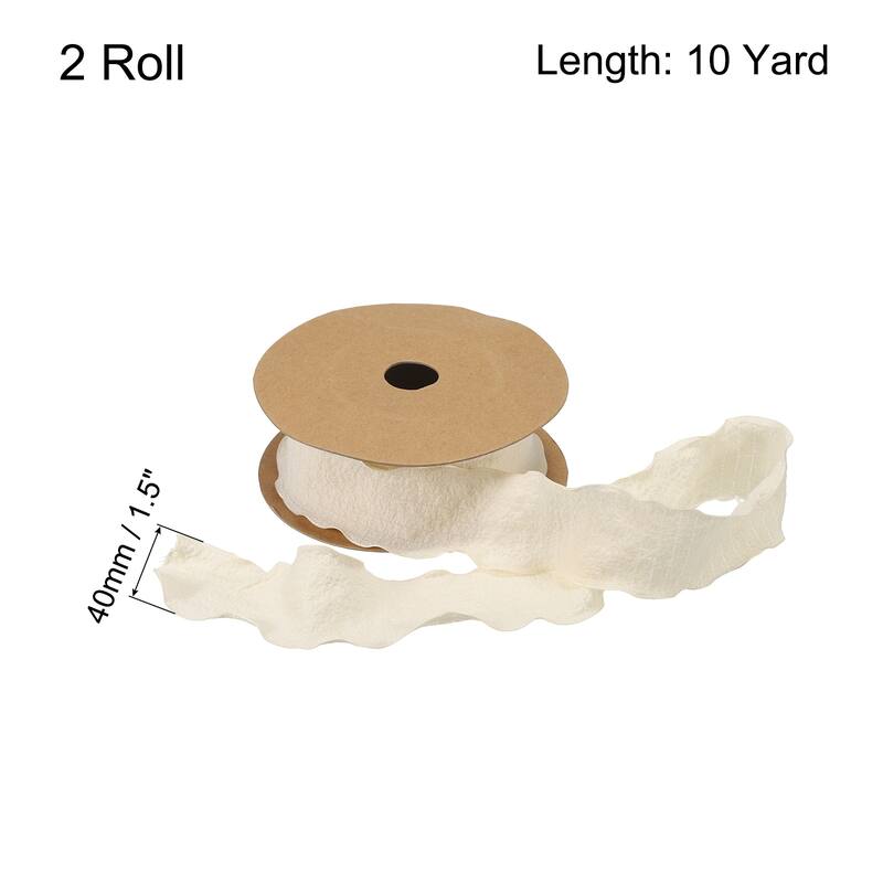 2pcs 1.5 Inch 10 Yard Satin Double Ruffle Edge Ribbon Solid Color - Cream White