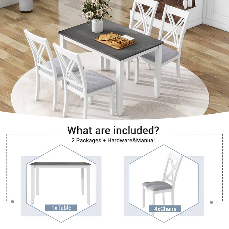 5-Piece Wooden Dining Table Set with 4 X-Back Chairs