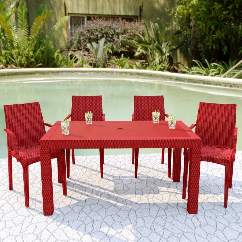 Mace Modern Textured Woven Style Outdoor Stackable Dining Arm Chair with UV Resistant for Patio or Garden Set of 4