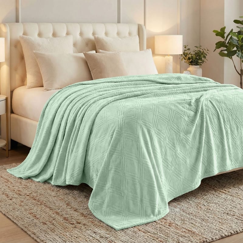 Superior Alaska Quilted Diamond Plush Fleece Blanket For Couch or Bed - King - Sea Foam