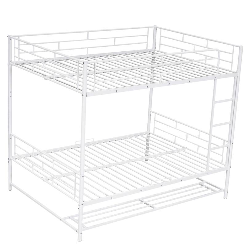 Full Over Full Metal Bunk Bed with Shelf and Guardrails