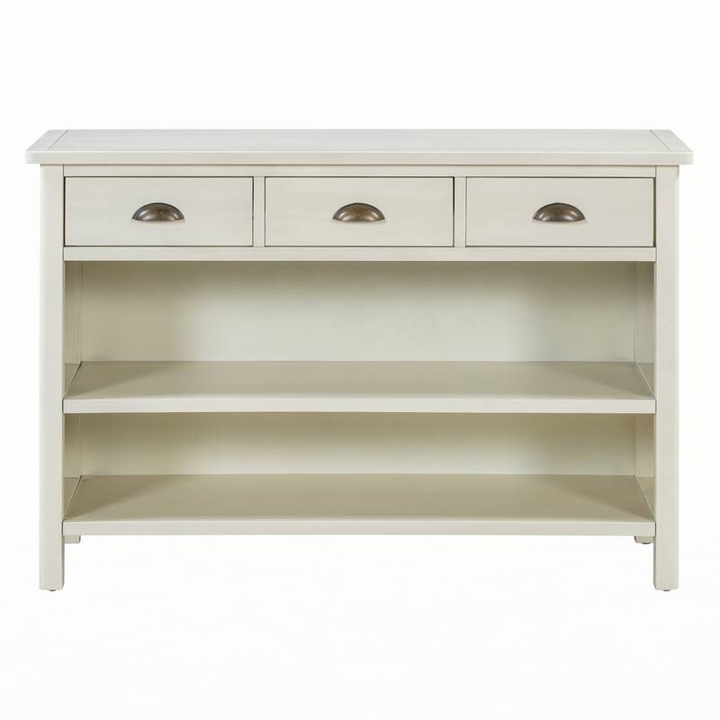 Retro Console Table with 3 Storage Drawers(Antique White)