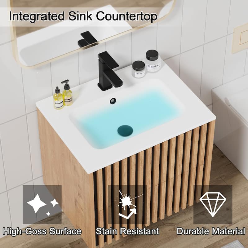 Wall Mounted Bathroom Vanity Set Mid-Century Storage Cabinet with Ceramic Sink