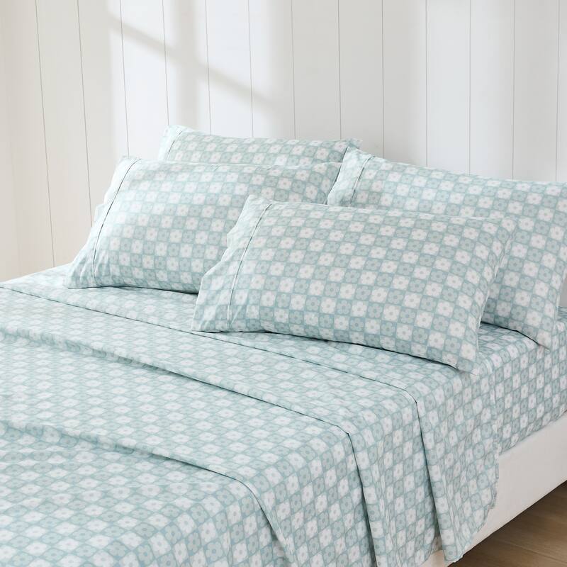 Lush Decor Daisy Checkered Aqua Sheet Set