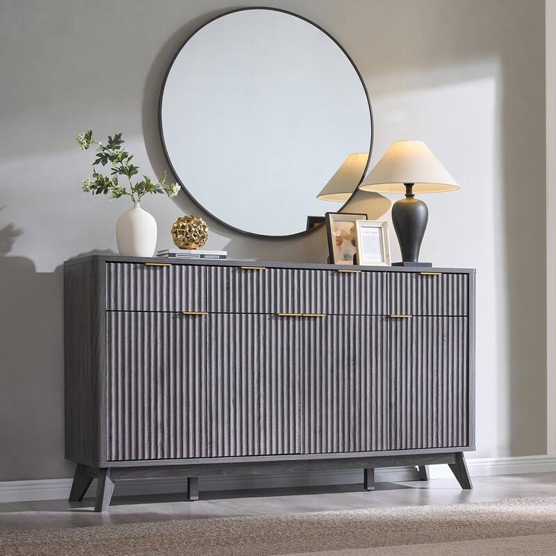 Modern Fluted Buffet Sideboard Cabinet, Buffet Table Coffee/Wine Bar