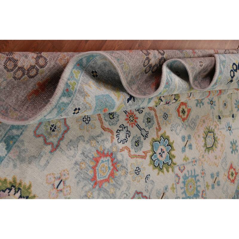 All-Over Geometric Oushak Indian Area Rug Hand-Knotted Wool Carpet - 9'0" x 11'11"