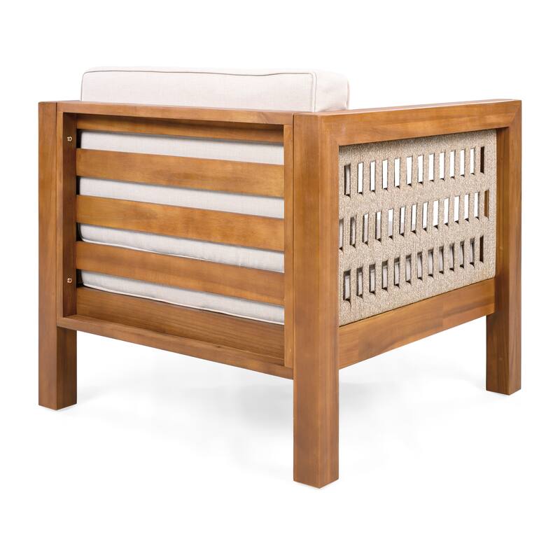 Oana Outdoor Acacia Wood Club Chair with Cushion by Christopher Knight Home