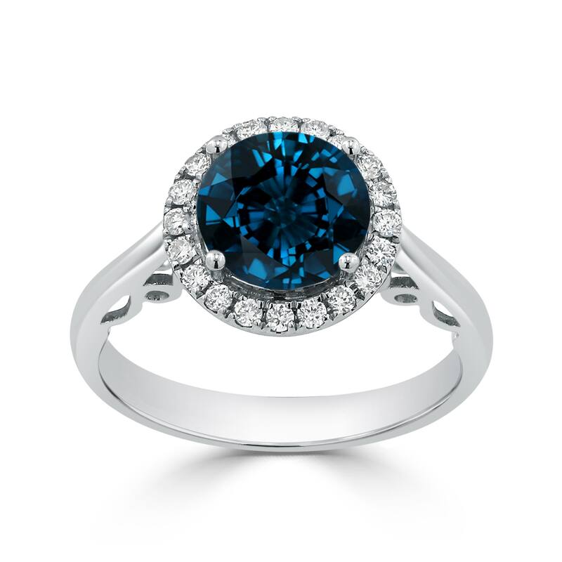 Auriya 2 1/2ct Round London Blue Topaz and Halo Diamond Engagement Ring 1/4ctw 14k Gold
