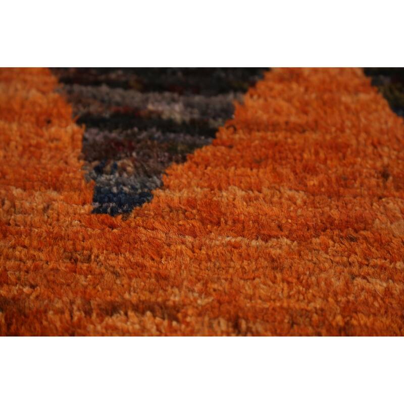 Geometric Orange Moroccan Oriental Rug Hand-Knotted Wool Carpet - 6'10" x 9'10"