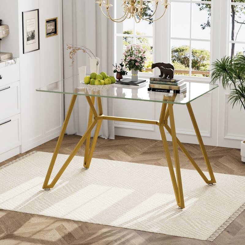 Glass Dining Table, Tempered Glass Tabletop and Metal Legs, Modern Style Glass Kitchen Table