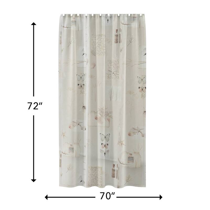 70" x 72" Floral and Butterfly Pattern Beige Shower Curtain