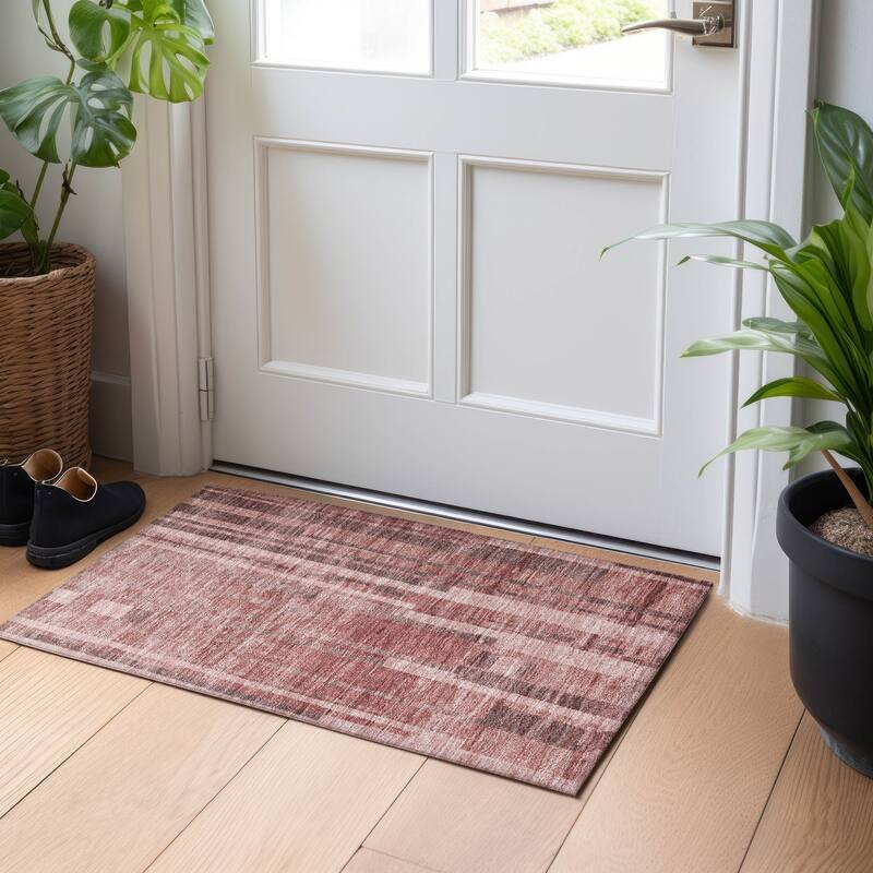 Machine Washable Indoor/ Outdoor Modern Stripes Chantille Rug - Paprika - 1'8" x 2'6"