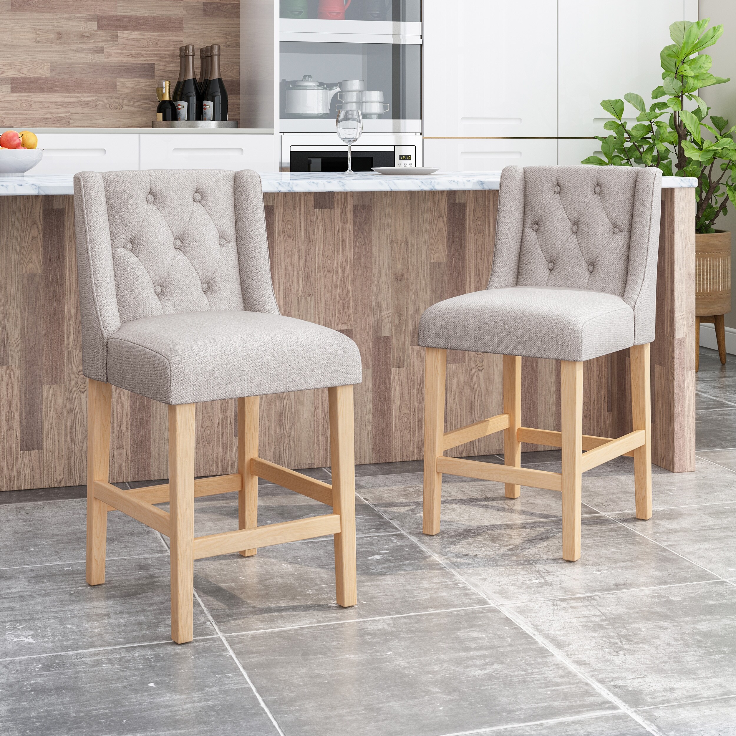 Landria Button tufted Wingback Counter Stools Set of 2 by
