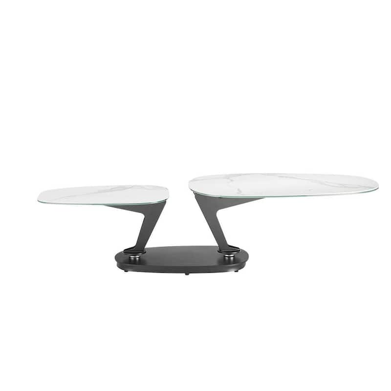Leaf Swivel Coffee Table in White Marbled Porcelain