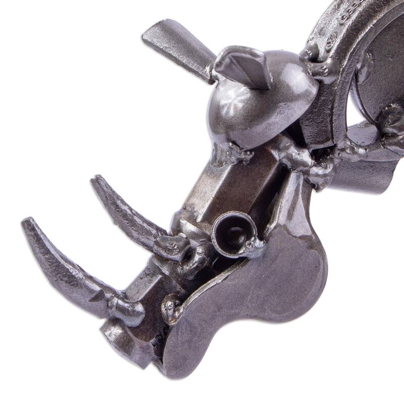 Novica Handmade Rustic Baby Rhino Upcycled Auto Part Sculpture