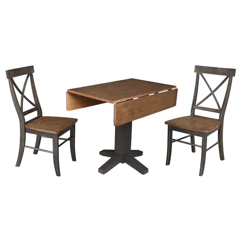 36" Solid Wood Square Dual Drop Leaf Dining Table with 2 Dining Chairs