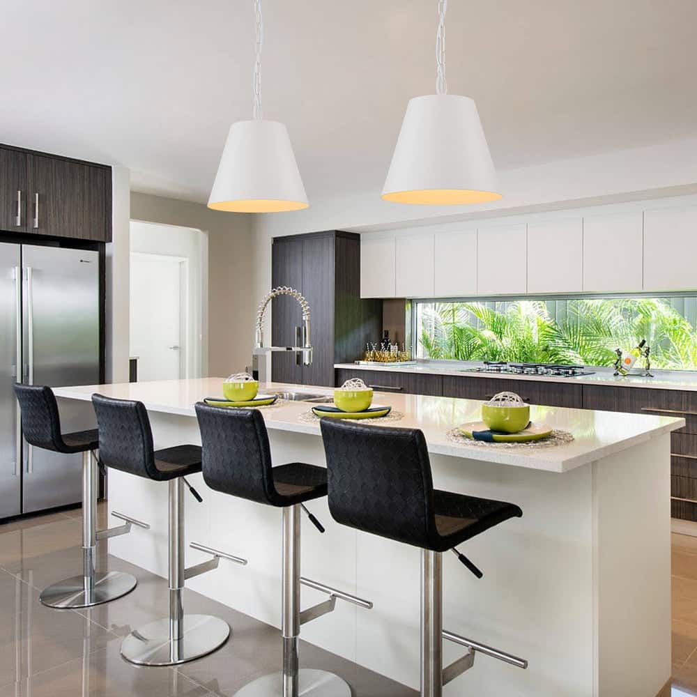 Modern Danish 1-Light White Conical Iron Kitchen Pendant Light