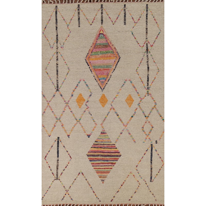 Geometric Striped Moroccan Area Rug Handmade Wool Carpet - 5'9"x 9'8"
