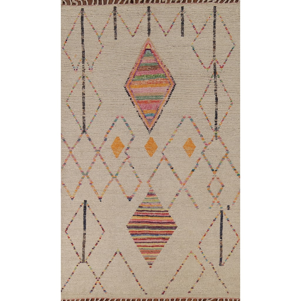 Geometric Striped Moroccan Area Rug Handmade Wool Carpet - 5'9"x 9'8"