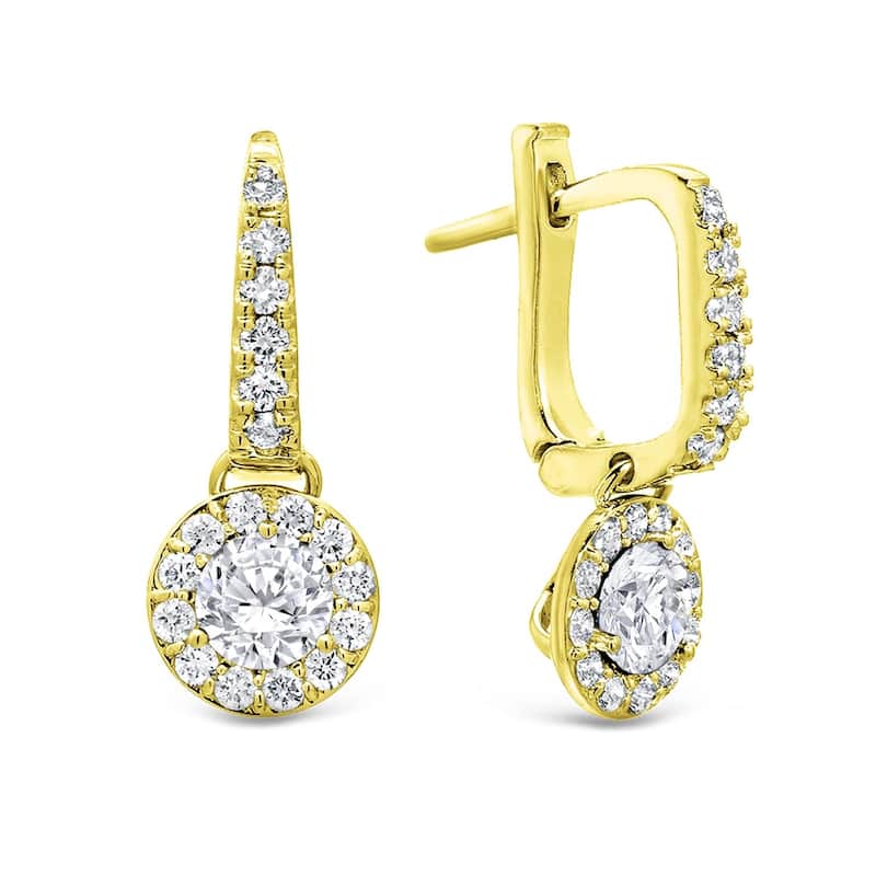 Auriya 1ctw Round Diamond Halo Dangle Earrings 14k Gold (H-I, SI1-SI2) - Yellow