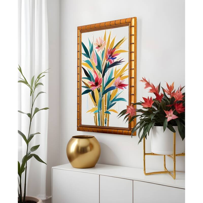 10x32 Gold Modern Bamboo Picture Frame - UV Acrylic, Foam Board Backing, Hanging Hardware - Holds 10x32 Photo