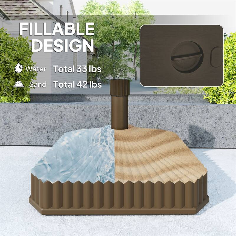 HDPE Umbrella Base for Outdoor Garden Patio Poolside Fits 1.3 and 1.5 Inch Poles Supports Umbrellas Up to 7.2 Feet Brown
