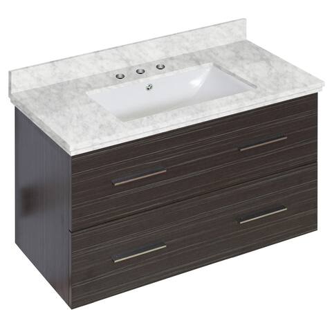 36-in. W Wall Mount Dawn Grey Vanity Set For 3H8-in. Drilling Bianca Carara Top White UM Sink