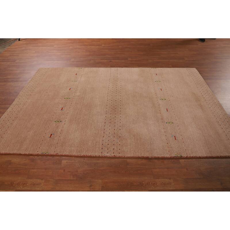 Tribal Gabbeh Oriental Area Rug Hand-Knotted Beige Wool Carpet - 5'2" x 8'2"