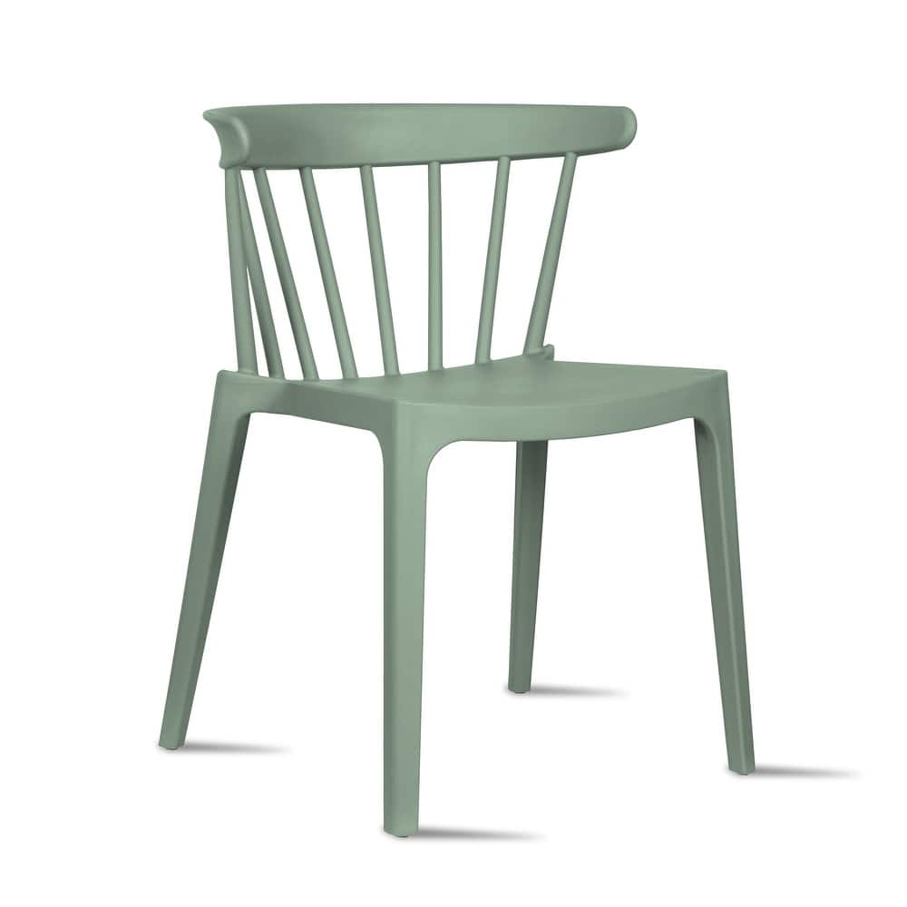 Stackable Modern Plastic Low Back Windsor Dining Chairs With Spindle Back For Kitchen Indoor Outdoor Patio Office