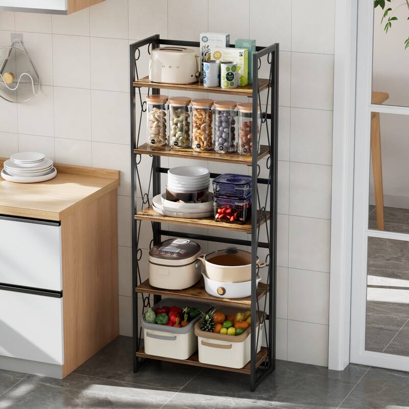 VECELO 62" Foldable 5-Tier Bookshelf Space Saving Tall Open Bookcase with MDF Shelves for Living Room Home Office Kitchen