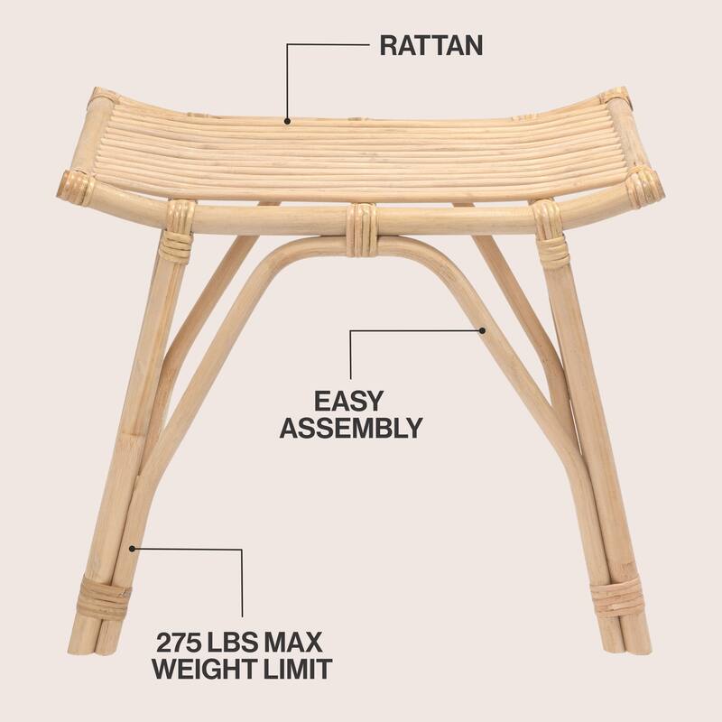 JONATHAN Y Gabriel Modern Bohemian Handcrafted Rattan/Teak Wood Curved Seat Accent Stool